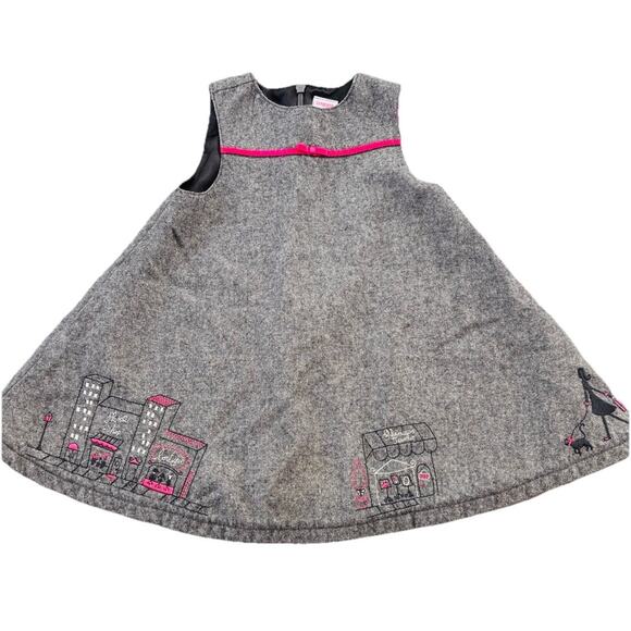 Gymboree girls Vtg CITY SIDEWALK 2003 Gray Wool Dress 12-18 mo Girl Dog Puppy - Picture 1 of 8